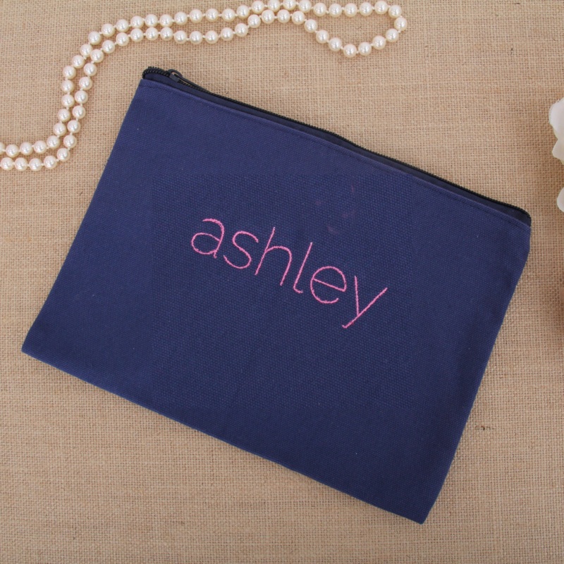 Personalized Canvas Zipper Pouch – Embroidered Name
