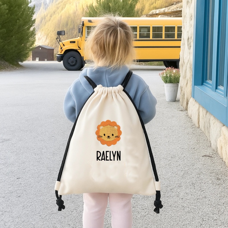 Personalized Drawstring Bags – Cute Embroidered Animal & Name