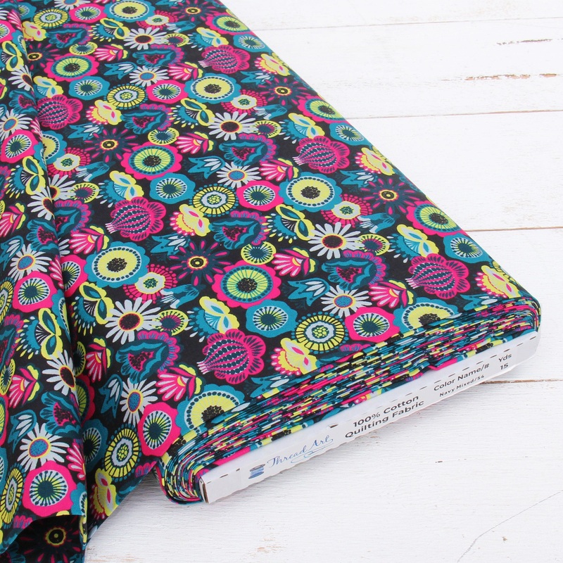 Premium Cotton Quilting Fabric Sold By The Yard – Patterned Navy