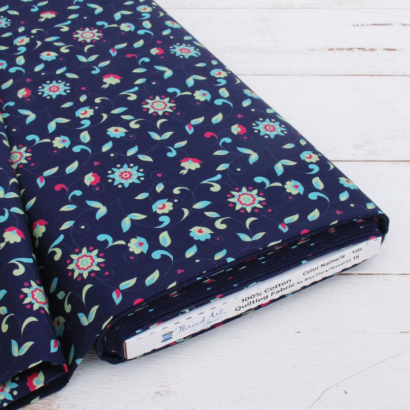 Premium Cotton Quilting Fabric Sold By The Yard – Patterned Navy Blue Floral Mixed