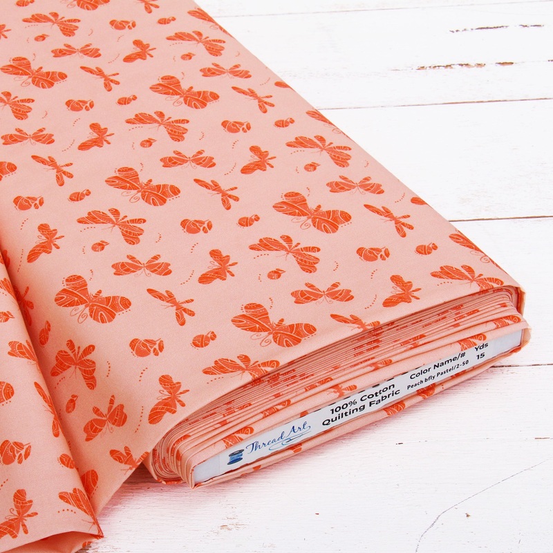 Premium Cotton Quilting Fabric Sold By The Yard – Patterned Peach Butterfly Pastel