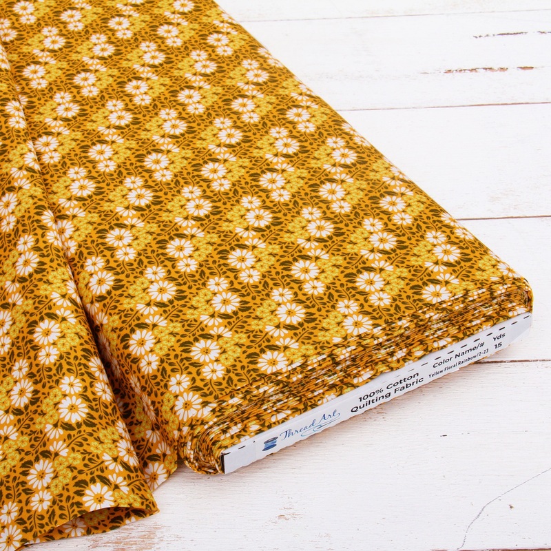 Premium Cotton Quilting Fabric Sold By The Yard – Patterned Yellow Floral RB