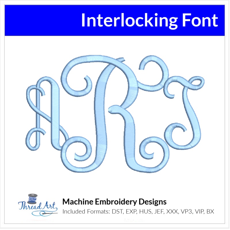 Interlocking Font Machine Embroidery Design Set –  Monogramming Alphabet Letters BX Font – Download 9 Formats and 3 Sizes