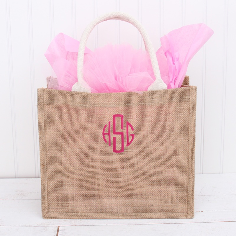 Monogrammed Jute Tote Bag – Embroidered Monogram