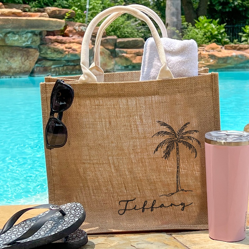 Personalized Beach Bag – Embroidered Palm Tree & Name