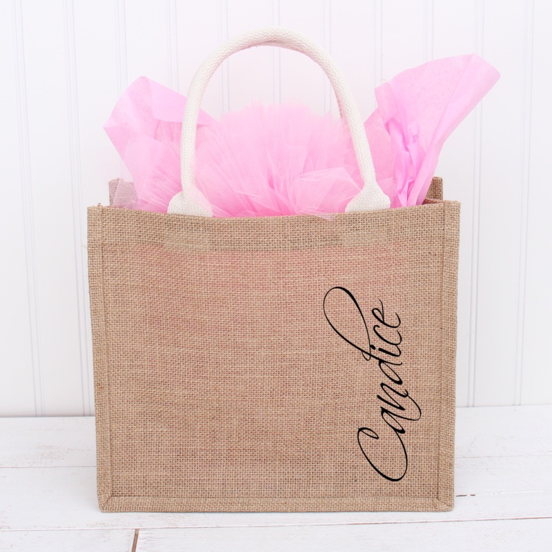 Personalized Jute Tote Bag – Embroidered Name on Side
