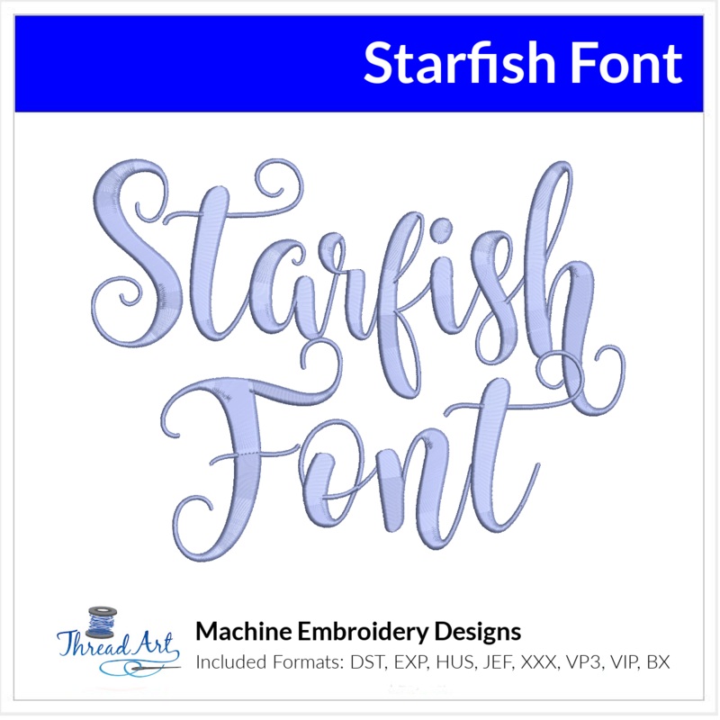 Starfish Font Machine Embroidery Design Set –  Whimsical Cursive Alphabet Letters BX Font – Download 9 Formats and 3 Sizes