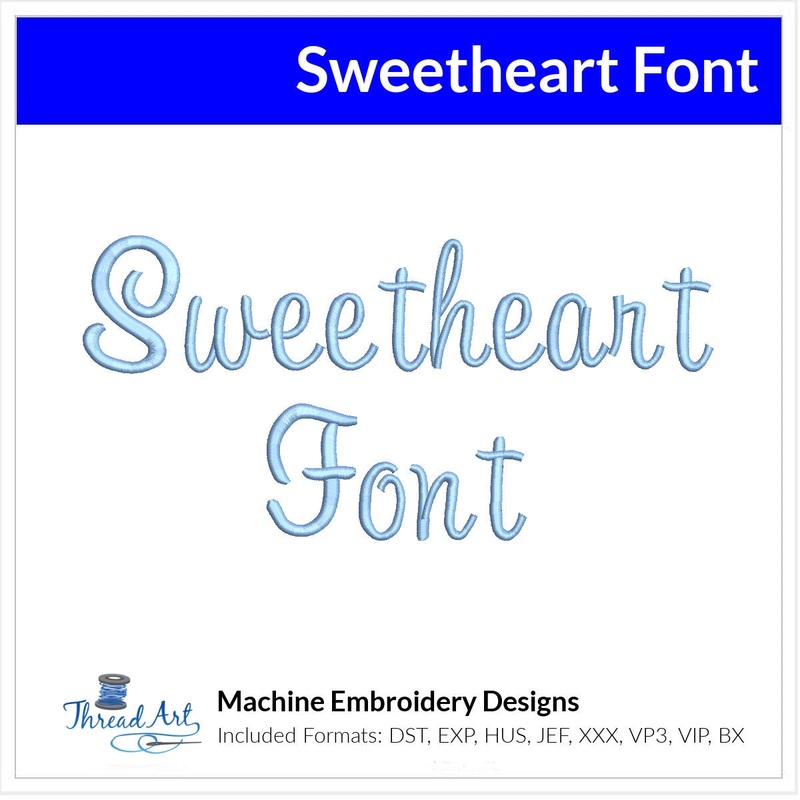 SweetHeart Font Machine Embroidery Design Set –  Script Cursive Alphabet Letters BX Font – Download 9 Formats and 3 Sizes