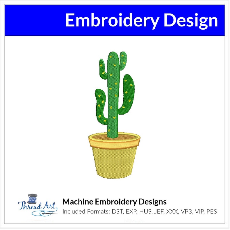 Cactus Garden Embroidery Design Instant Download Cute Desert Plant – 3 Sizes – 8 Formats – ThreadArt