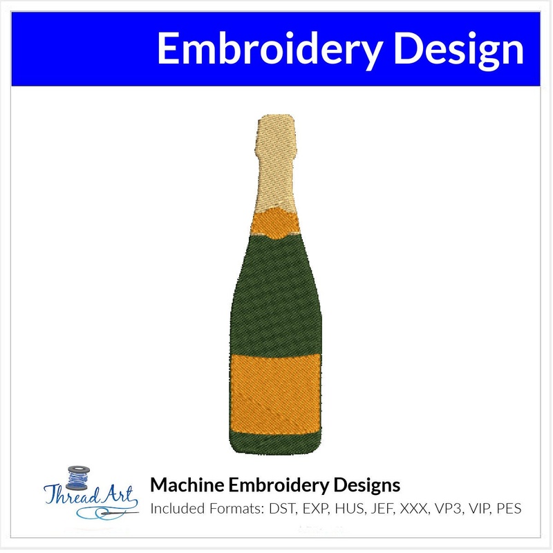 Champagne Bottle Embroidery Design Instant Download Monogram Background in 3 Sizes – 8 Formats – ThreadArt