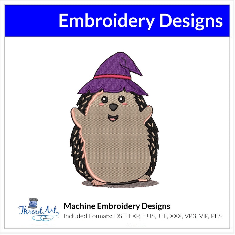 Cute Animal with Witch Hat Embroidery Design Instant Download Cute Halloween – 3 Sizes – 8 Formats – ThreadArt