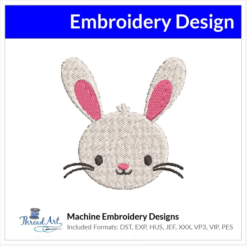 Cute Bunny Face Embroidery Design Instant Download Cute – 3 Sizes – 8 Formats – ThreadArt