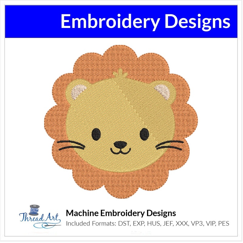 Cute Lion Face Embroidery Design Instant Download Cute Kids Design – 3 Sizes – 8 Formats – ThreadArt