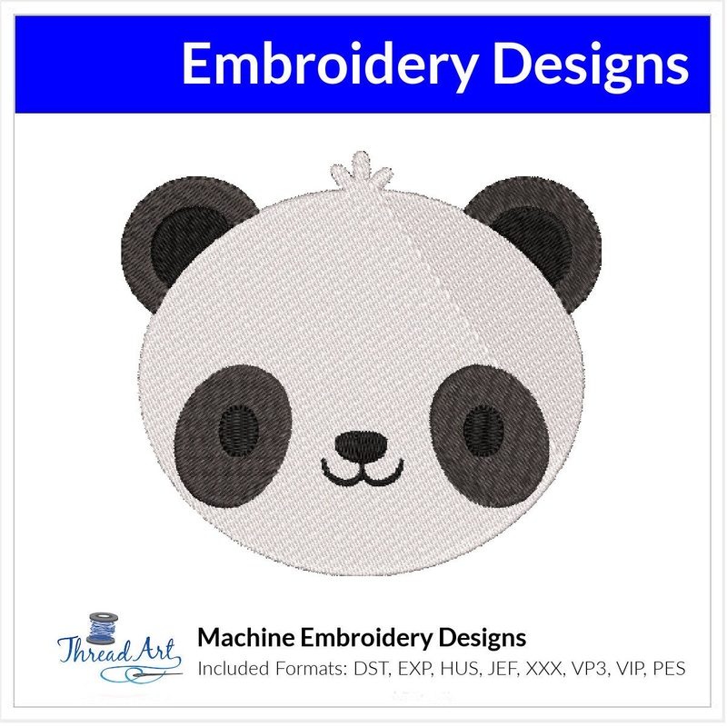 Cute Panda Face Embroidery Design Instant Download Cute Kids Design – 3 Sizes – 8 Formats – ThreadArt