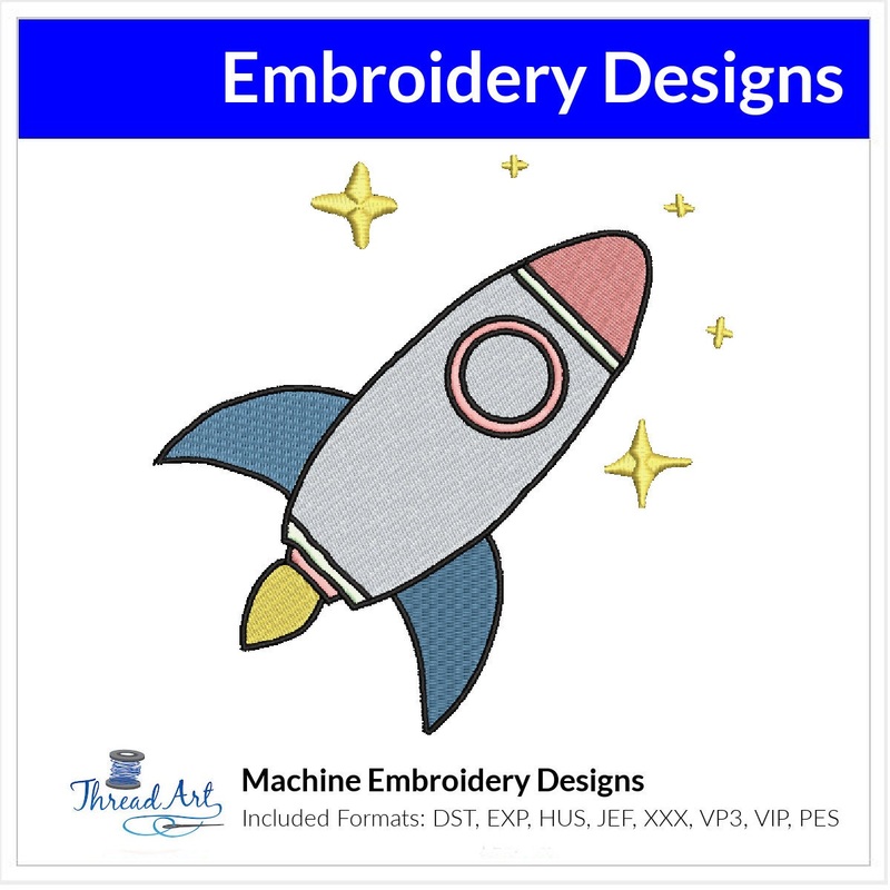 Cute Rocket Embroidery Design Instant Download Cute Kids Design – 3 Sizes – 8 Formats – ThreadArt
