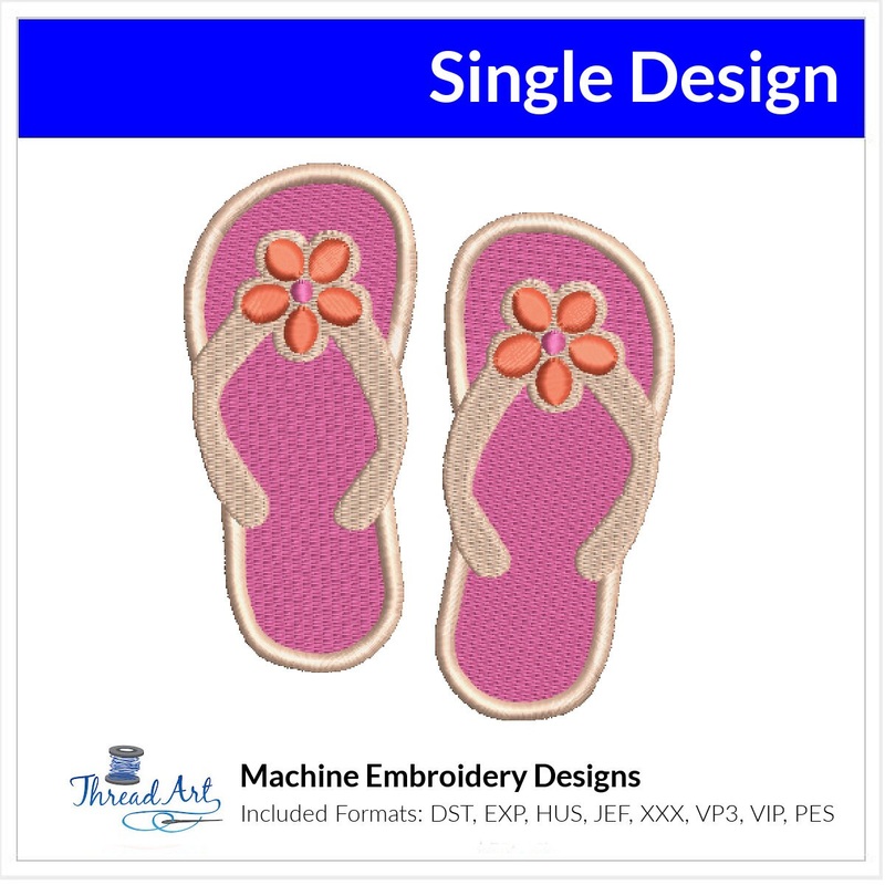Flip Flops Sandals Embroidery Design Instant Download Cute Beach Summer – 3 Sizes – 8 Formats – ThreadArt