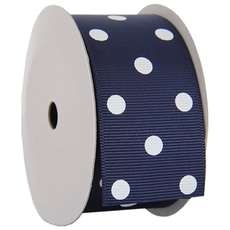 Grosgrain Dots Ribbon 1 1/2″ – 5 Yards – Navy