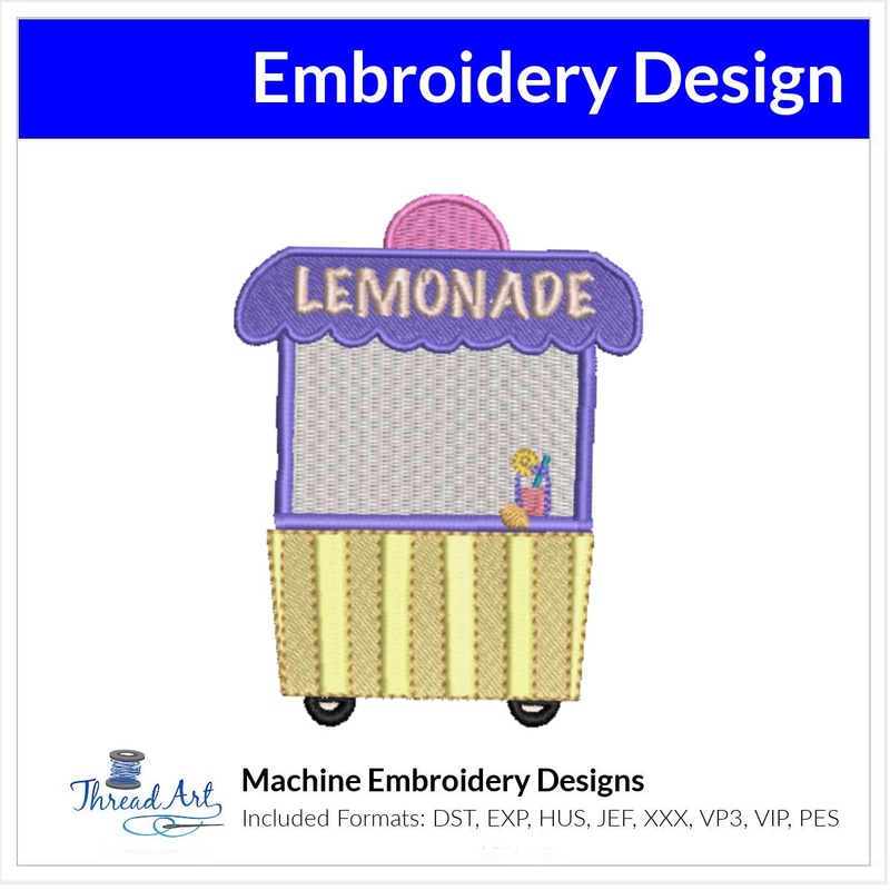 Lemon Stand Embroidery Design Instant Download Cute Summer Vintage – 3 Sizes – 8 Formats – ThreadArt