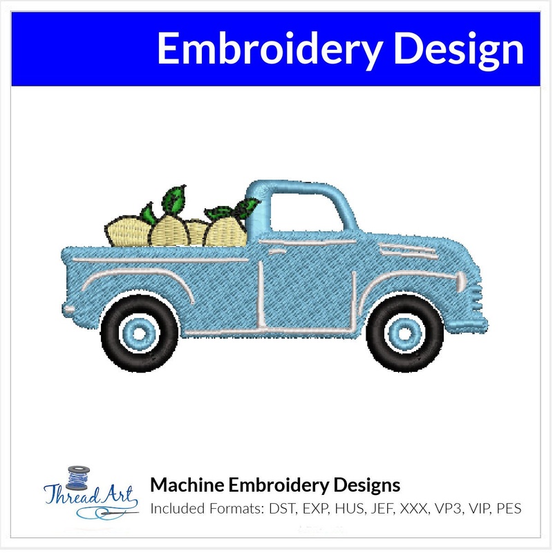 Lemon Truck Embroidery Design Instant Download Cute Summer Vintage – 3 Sizes – 8 Formats – ThreadArt