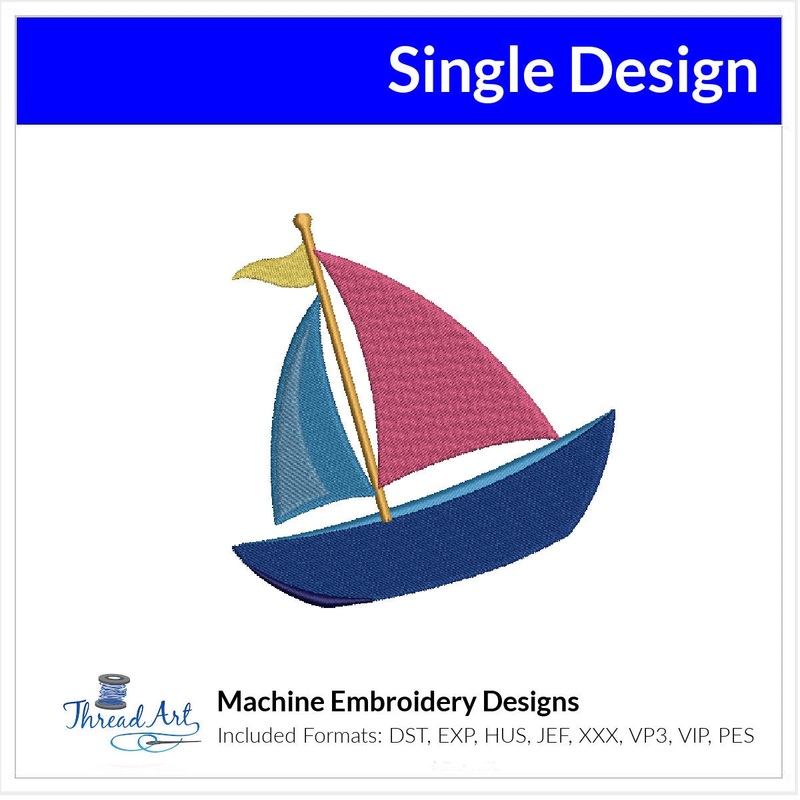 Sailboat Embroidery Design Instant Download Cute Summer Sailing – 3 Sizes – 8 Formats – ThreadArt