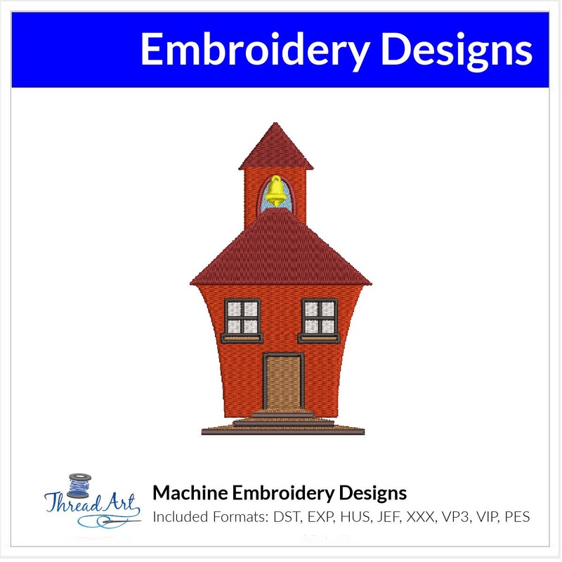Schoolhouse Embroidery Design Instant Download Cute Back to School – 3 Sizes – 8 Formats – ThreadArt