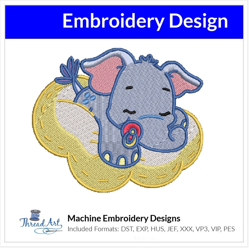 Sleepy Elephant Embroidery Design Instant Download Cute Kids Baby – 3 Sizes – 8 Formats – ThreadArt ED153