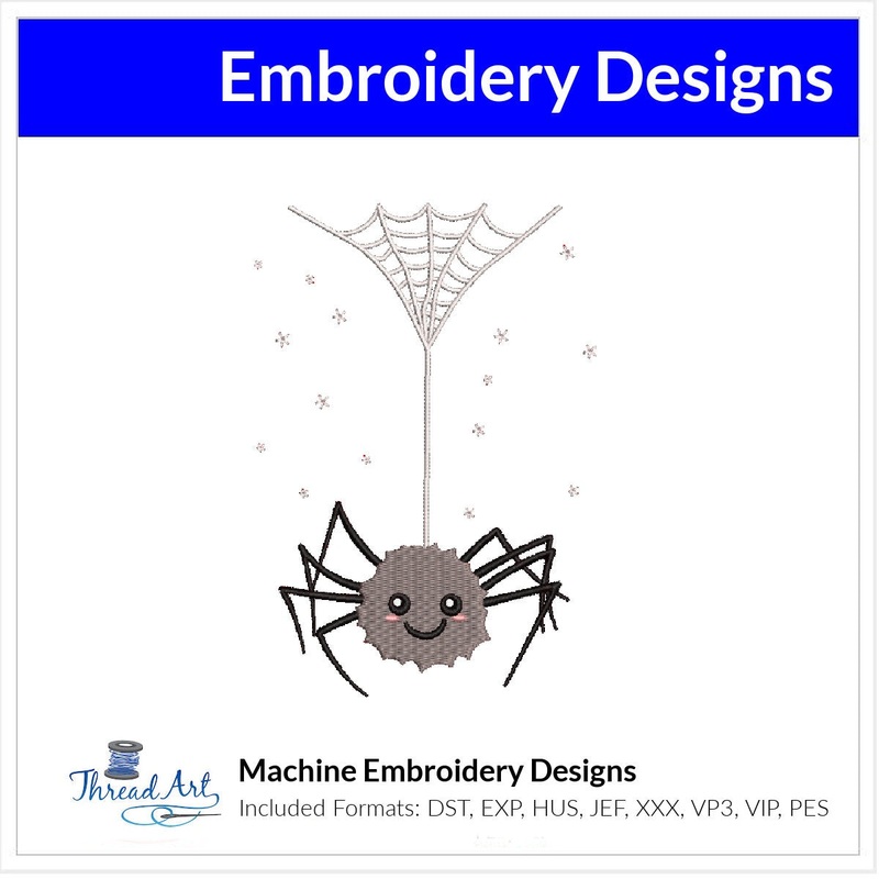 Spider with Web Embroidery Design Instant Download Cute Halloween – 3 Sizes – 8 Formats – ThreadArt