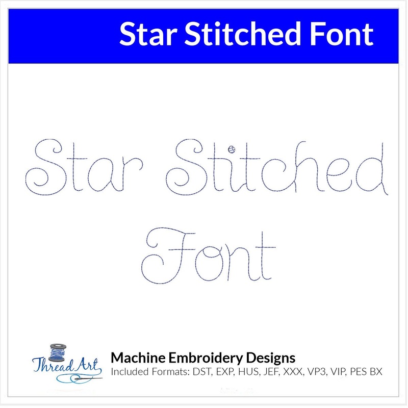 Star Stitched Font Machine Embroidery Design Set –  Upper and Lowercase Letters BX Font – Download 9 Formats and 4 Sizes – 1″ to 3″