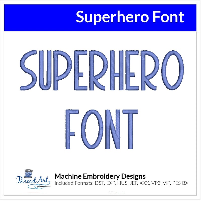 Superhero Font Machine Embroidery Design Set –  Fun Block Alphabet Letters BX Font – Download 9 Formats and 4 Sizes -1 to 2.5″