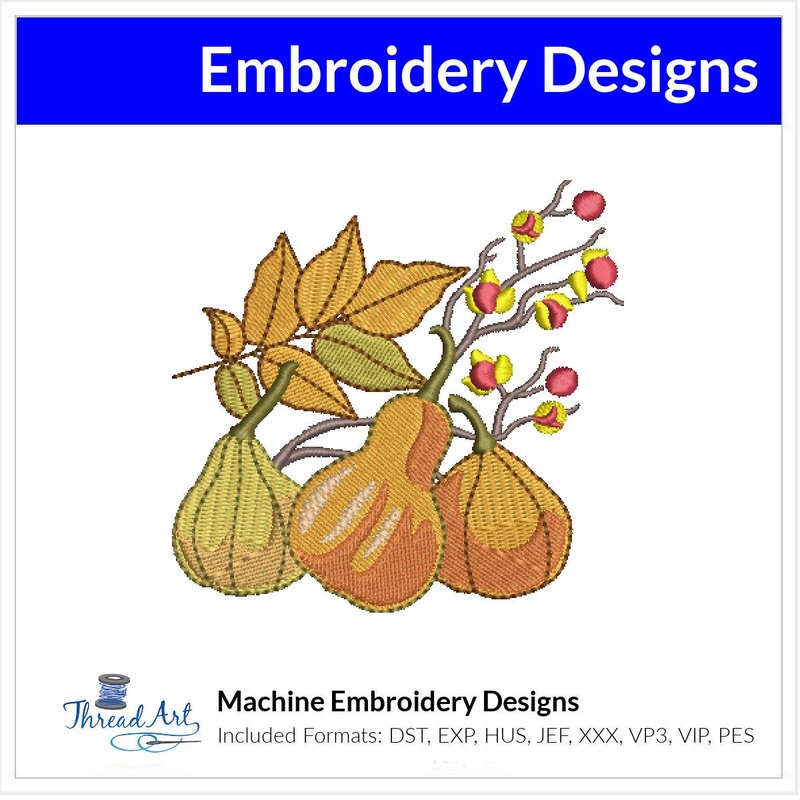Autumn Life Pears Embroidery Design Instant Download  – Multiple Sizes – 8 Formats – ThreadArt