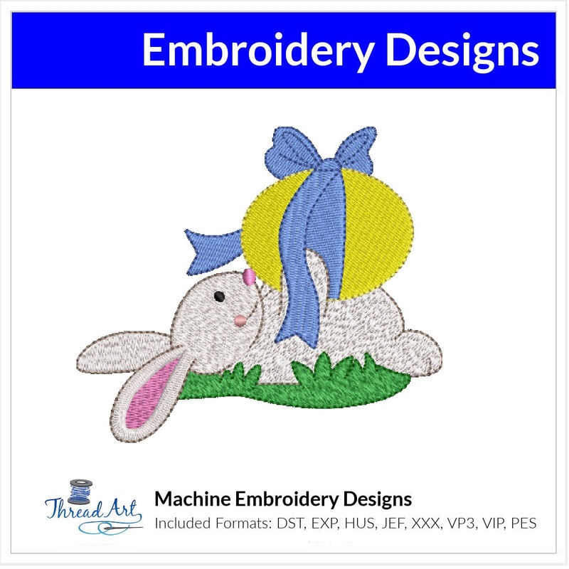 Bunny with Bow Embroidery Design Easter Egg Instant Download  – Multiple Sizes – 8 Formats – ThreadArt