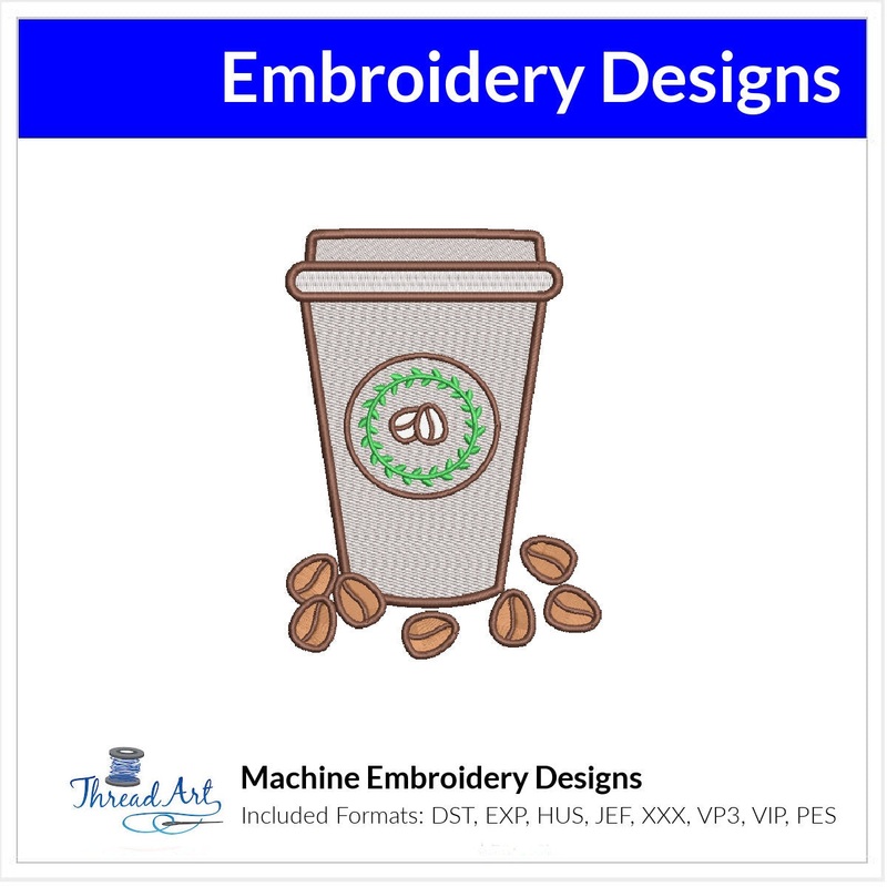 Coffee To Go Embroidery Design Instant Download  – 3 Sizes – 8 Formats – ThreadArt