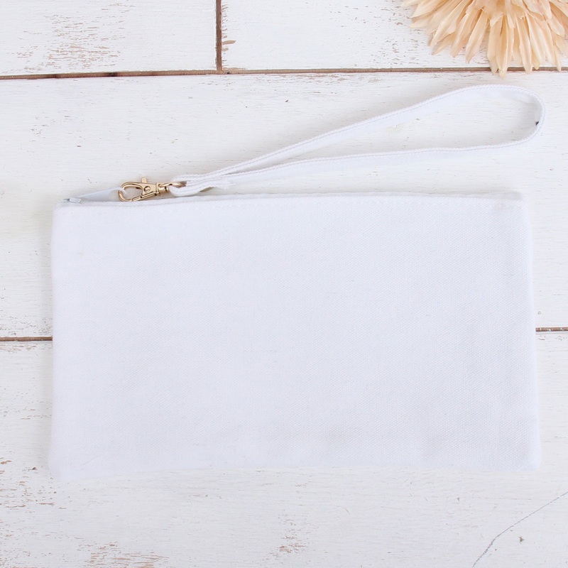Cotton Canvas Small Wristlet Bag – White