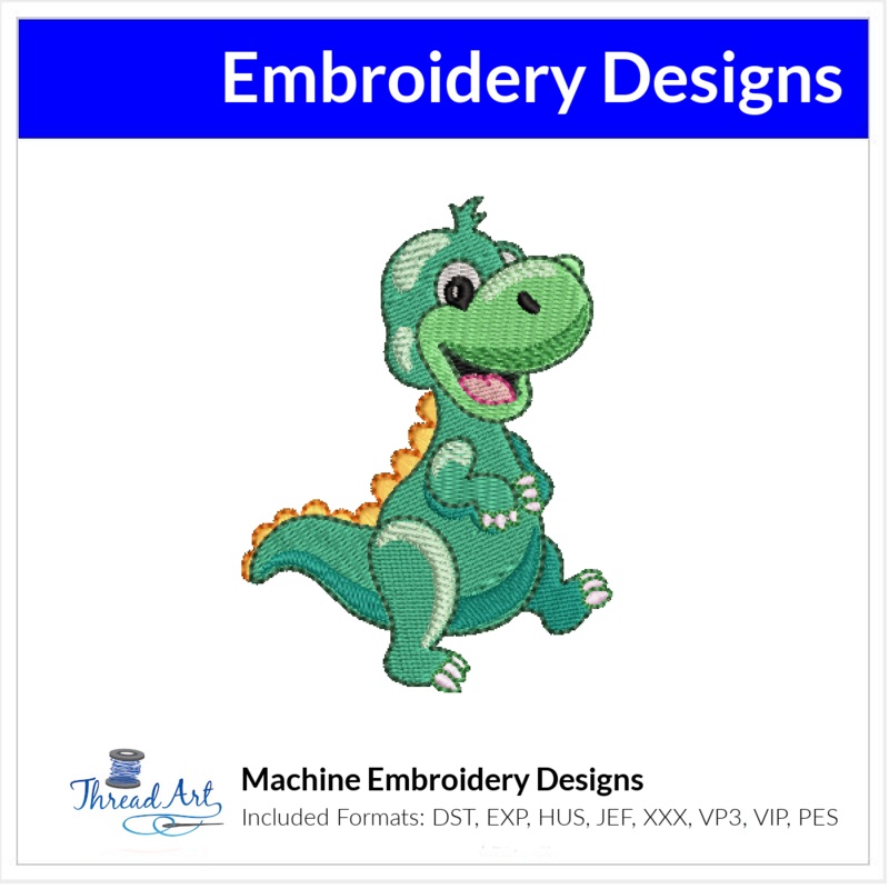 Cute Walking Dinosaur Embroidery Design Instant Download  – 3 Sizes – 8 Formats – ThreadArt