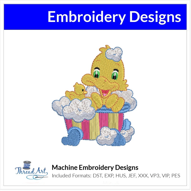 Duck in Bubble Bath Embroidery Design Instant Download  – 3 Sizes – 8 Formats – ThreadArt