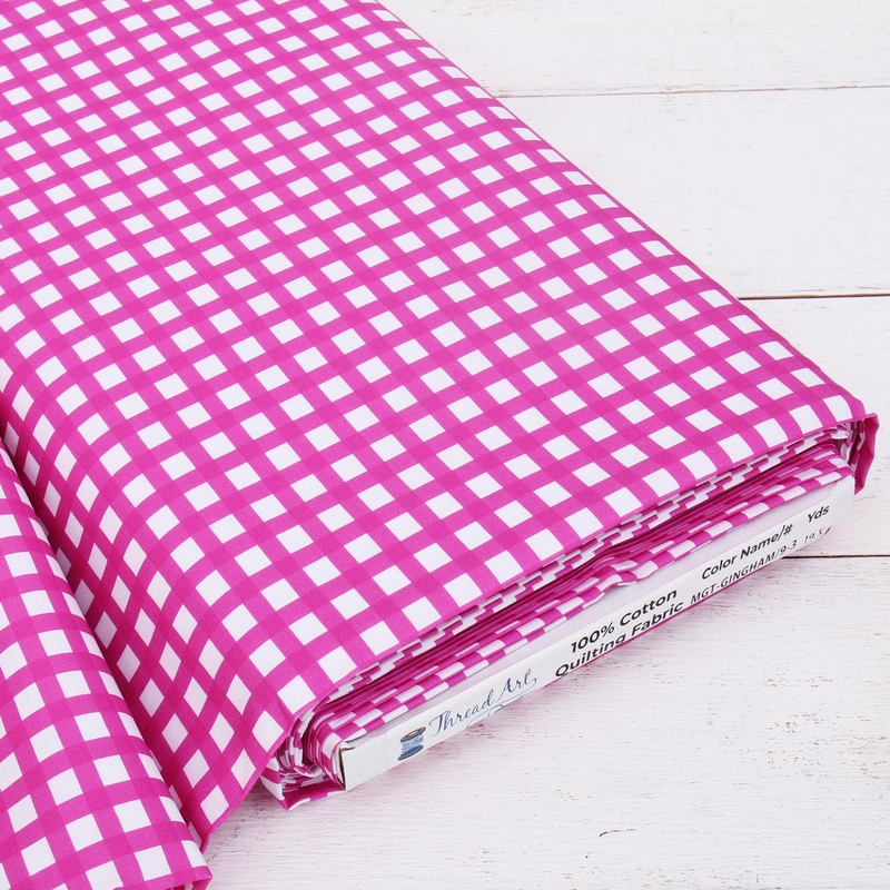 Premium Cotton Quilting Fabric Sold By The Yard – Spring Picnic Collection – Gingham Magenta