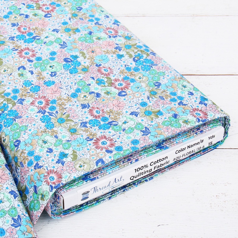 Premium Cotton Quilting Fabric Sold By The Yard – Spring Picnic Collection – Patterned Floral Aqua