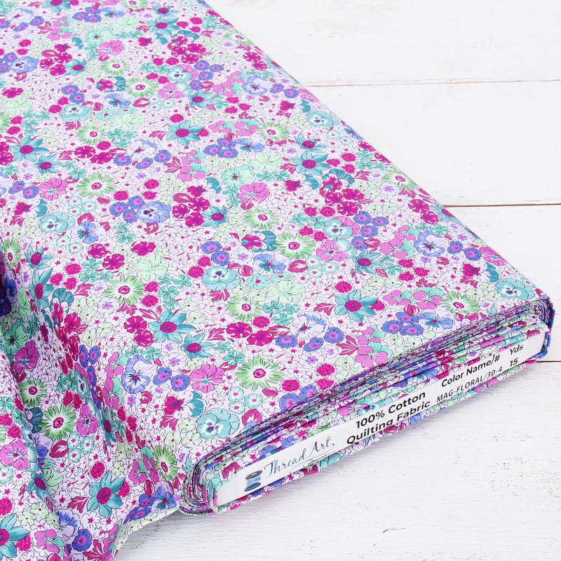 Premium Cotton Quilting Fabric Sold By The Yard – Spring Picnic Collection – Patterned Floral Magenta