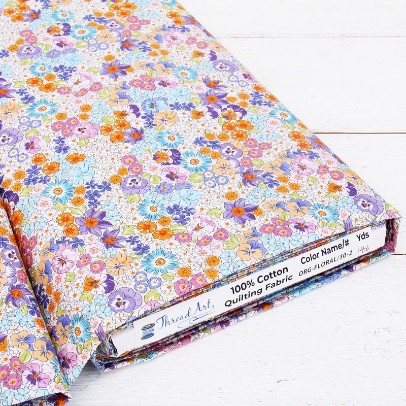 Premium Cotton Quilting Fabric Sold By The Yard – Spring Picnic Collection – Patterned Floral Orange