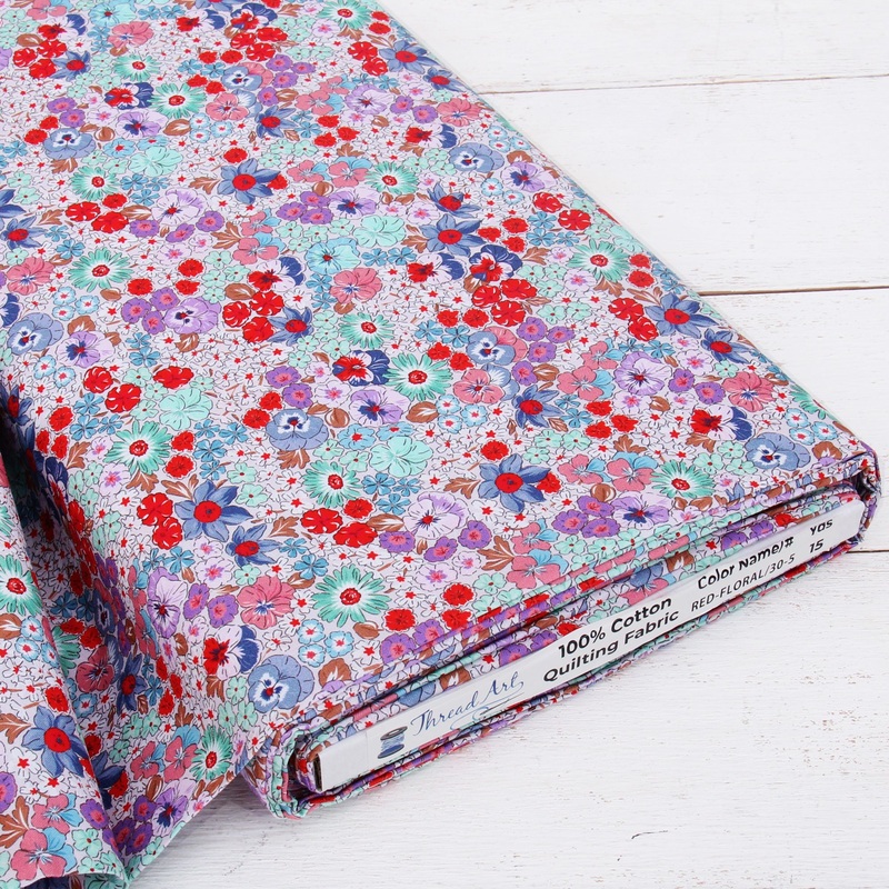 Premium Cotton Quilting Fabric Sold By The Yard – Spring Picnic Collection – Patterned Floral Red