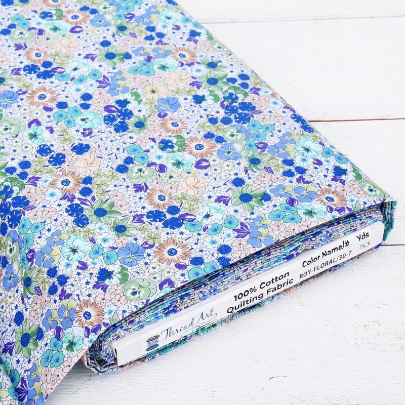 Premium Cotton Quilting Fabric Sold By The Yard – Spring Picnic Collection – Patterned Floral Royal