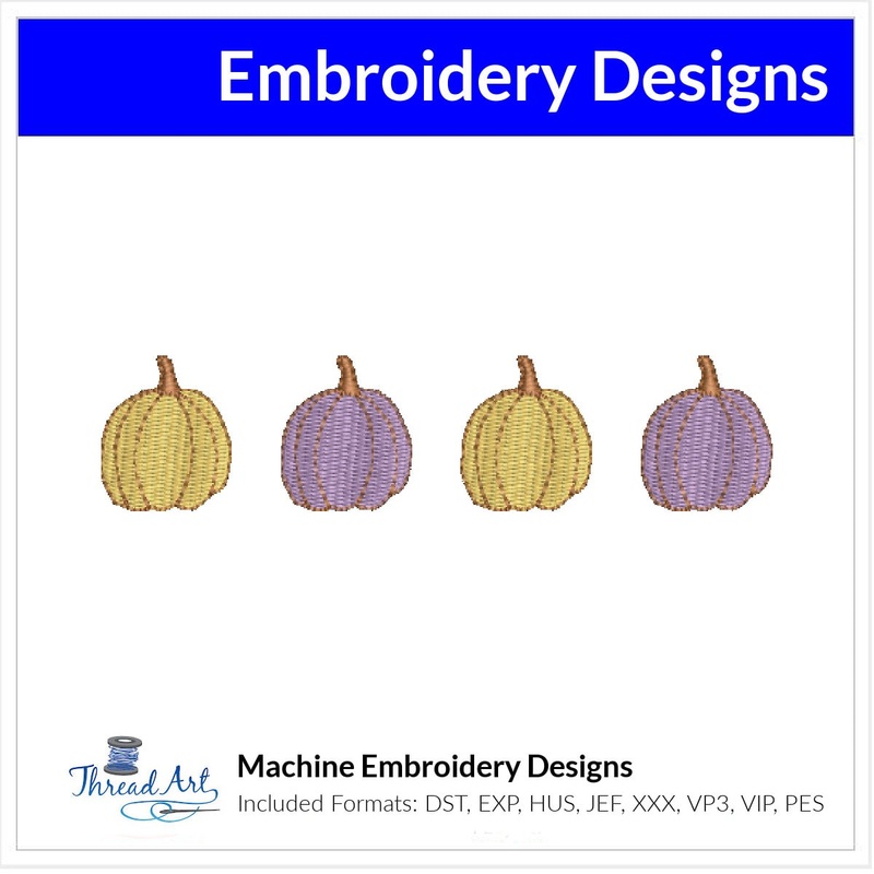 Pumpkin Row Embroidery Design Instant Download  – 3 Sizes – 8 Formats – ThreadArt