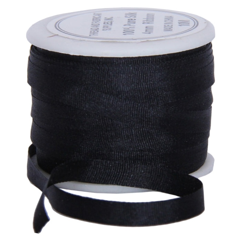 Silk Ribbon 4mm Black x 10 Meters No. 002