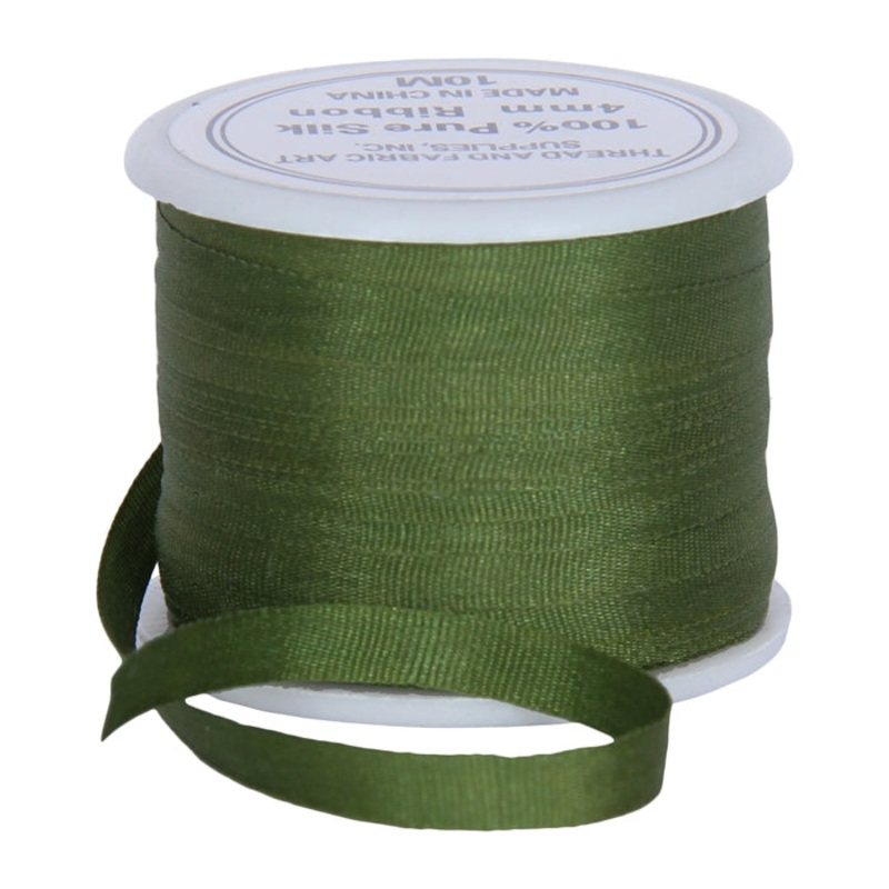 Silk Ribbon 4mm Dk Sage x 10 Meters No. 653