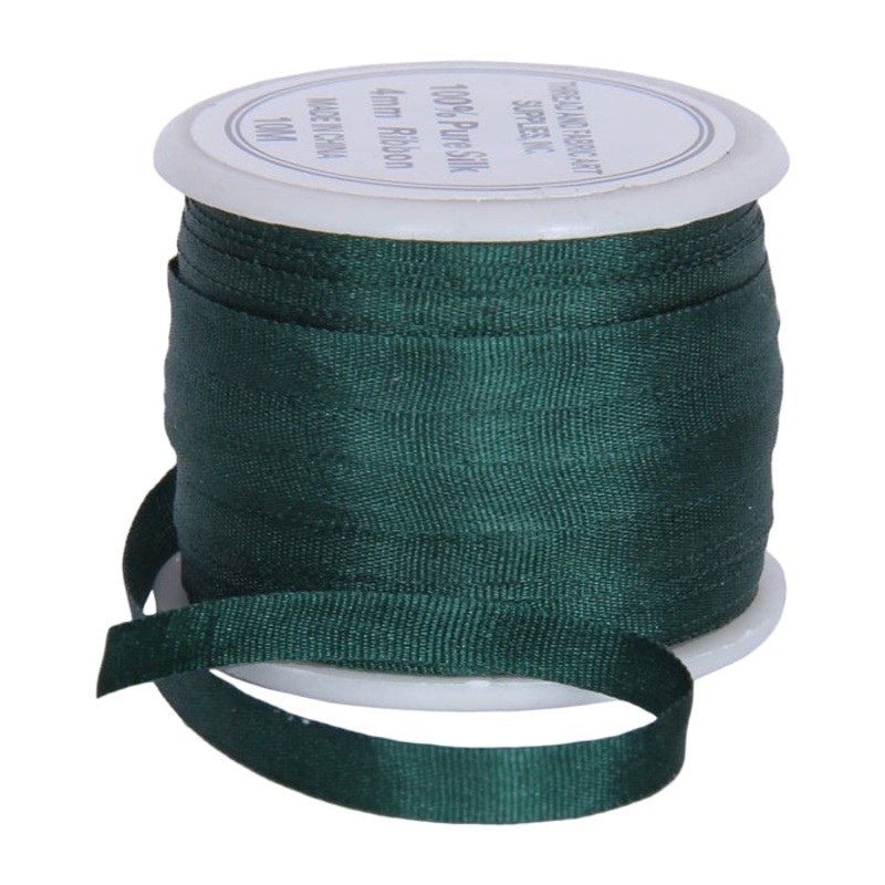 Silk Ribbon 4mm Emerald x 10 Meters No. 702