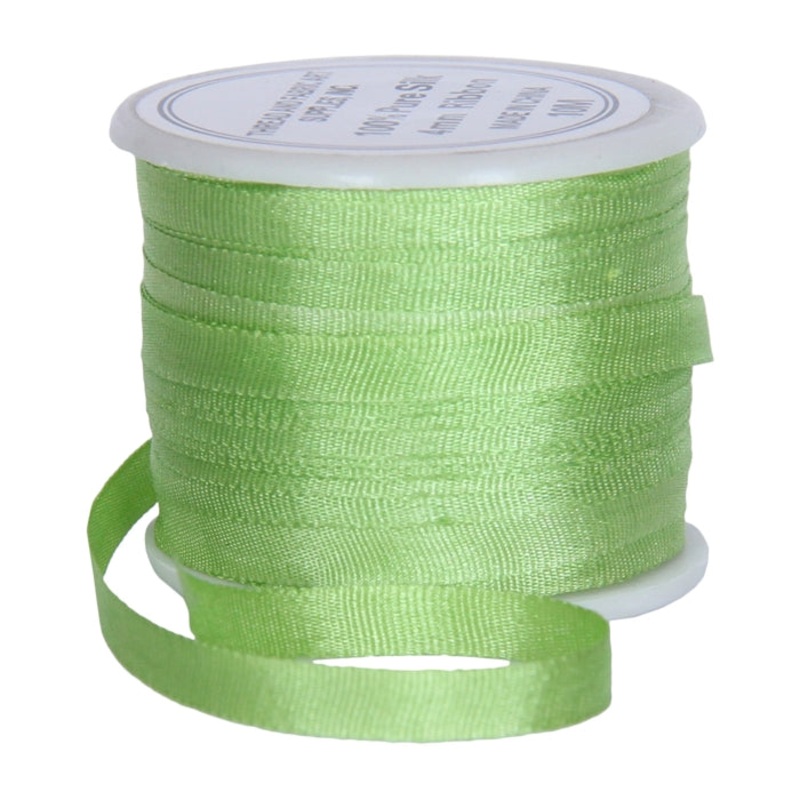 Silk Ribbon 4mm Lime Green x 10 Meters No. 642