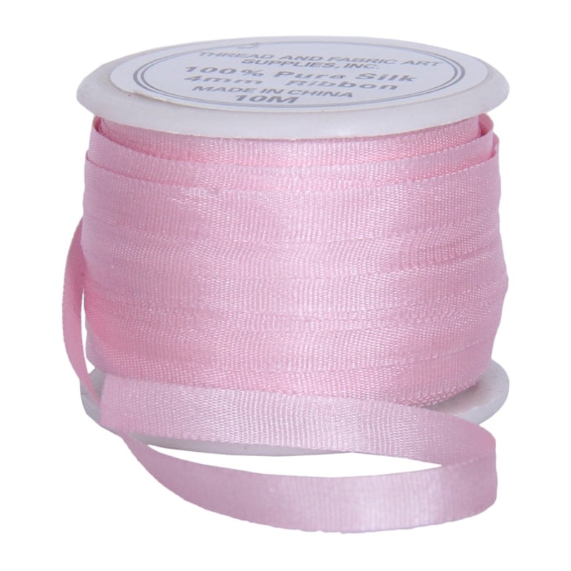 Silk Ribbon 4mm Pink x 10 Meters No. 544