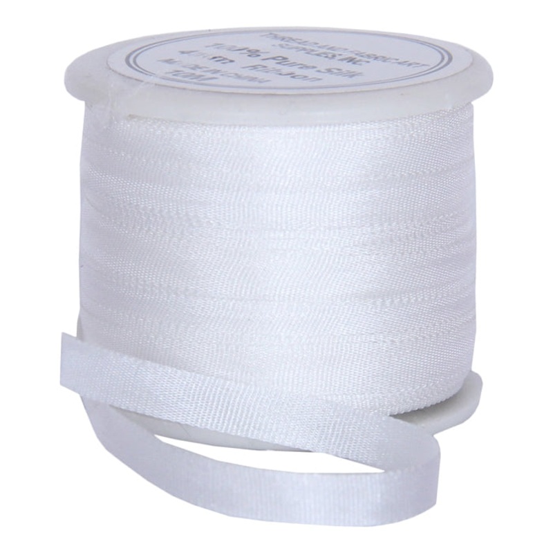 Silk Ribbon 4mm White x 10 Meters No. 003