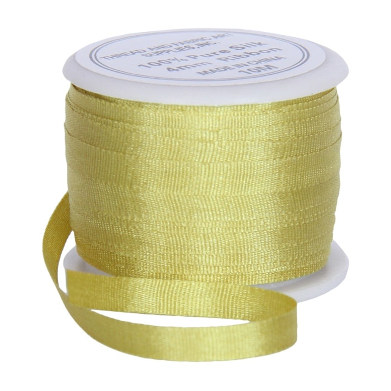 Silk Ribbon 4mm Yellow Green x 10 Meters No. 648