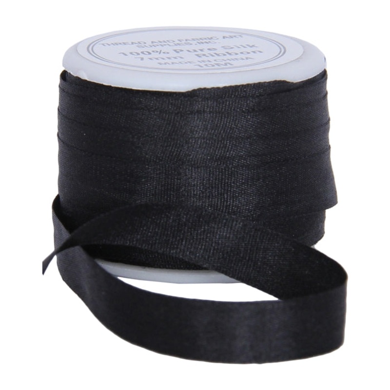 Silk Ribbon 7mm Black x 10 Meters No. 002